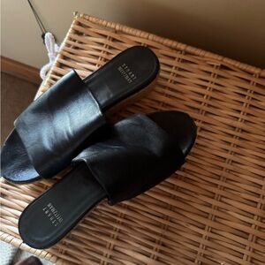Stuart Weitzman Black Leather Mules